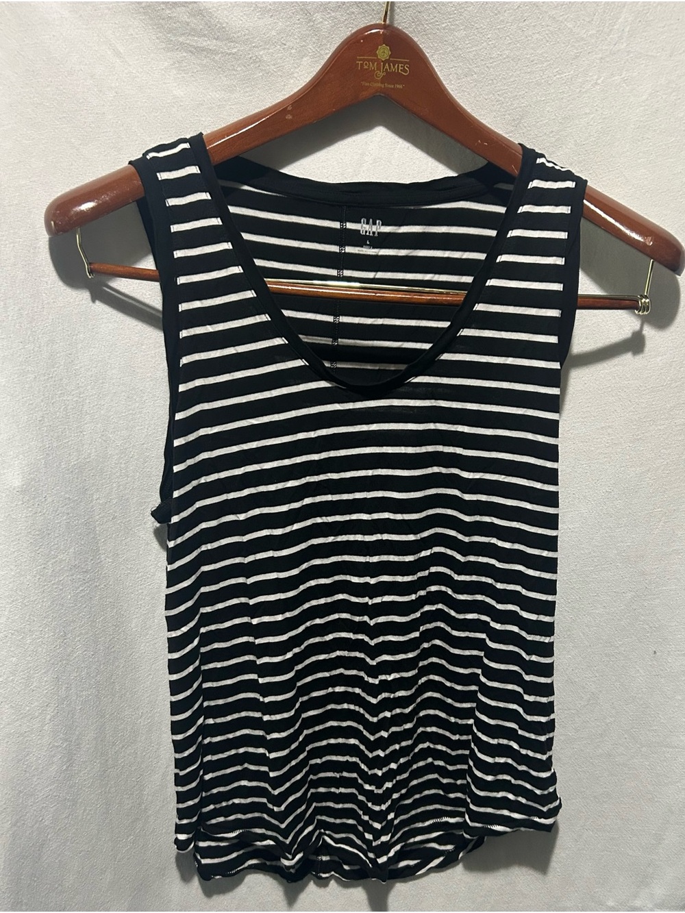 GAP Luxe T Black and White Striped Sleeveless Tank Size L Womens
